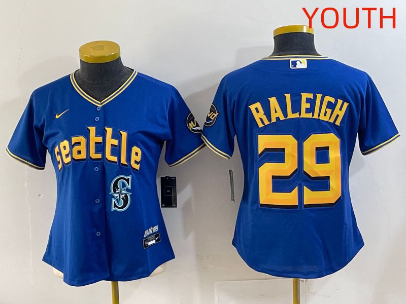 Youth 2025 Seattle Mariners #29 Raleigh Blue City Edition Nike MLB Jersey style 11